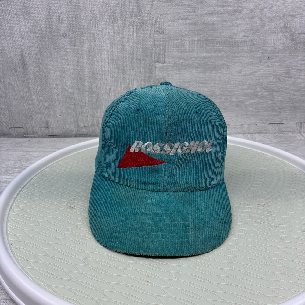 Vintage Rossignol Ski Hat Cap Corduroy Baseball Teal Blue Green Downhill
